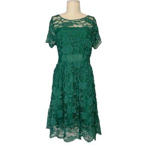 BB Dakota Floral Lace Short Sleeve Green Illusion Modest Holiday Mini Dress 16